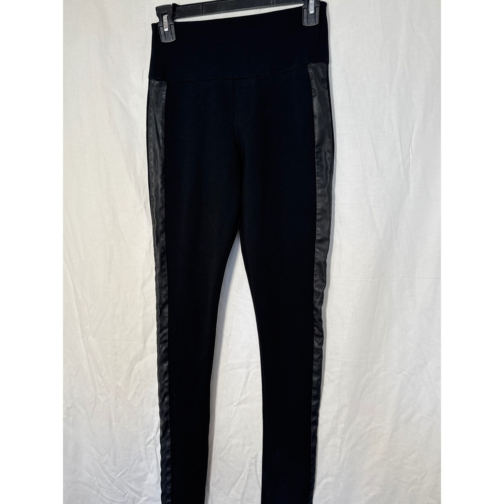 AKIRA Black Leggings Womens Small Faux Leather Stripe High Waist Pants